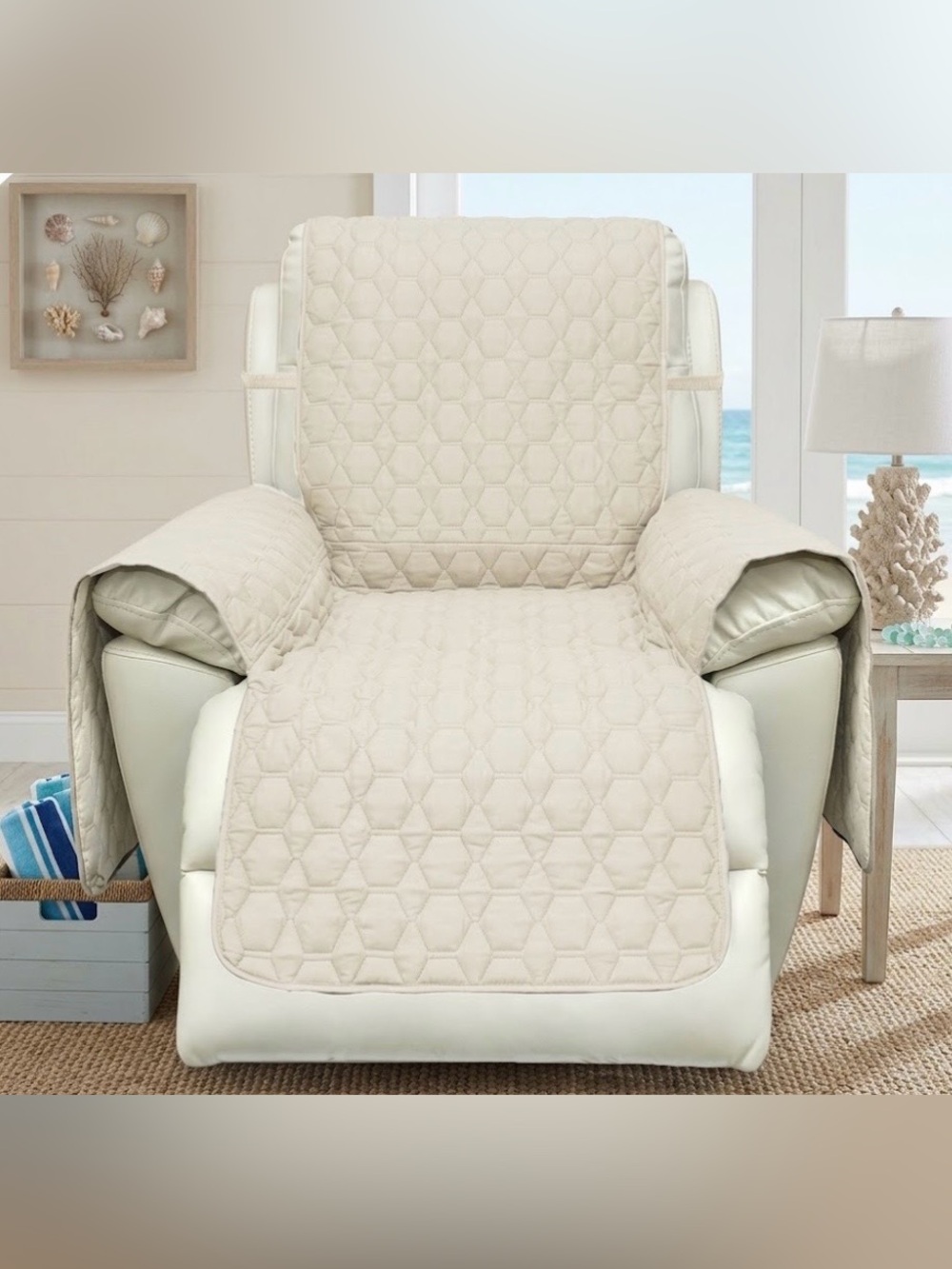 Neutral Cream Quilted Recliner Protector